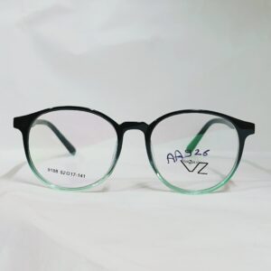 Glossy Black Round Eyeglasses with Transparent Green Rim | Lightweight TR Frame
