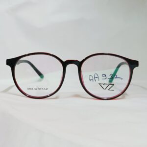 Glossy Black & Transparent Red Round Eyeglasses | Lightweight Frame