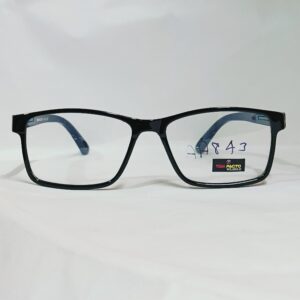 Black Rectangular Eyeglasses with Blue Temples | Lightweight Glossy Frame