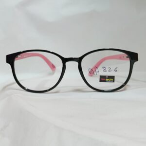 Glossy Black Rounded Eyeglasses with Pink Temples | Lightweight Frame