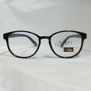 Glossy Black Rounded Eyeglasses with Blue Temples | Lightweight Frame