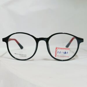 Glossy Black Rounded Eyeglasses with Red Temples | Lightweight Performance Frame
