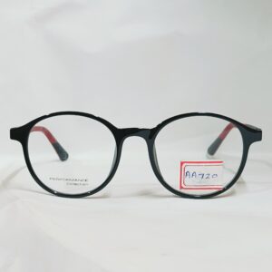 Glossy Black Rounded Eyeglasses with Red Temples | Lightweight Performance Frame