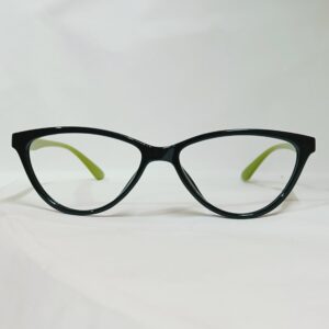 Glossy Black Cat-Eye Eyeglasses with Olive Green Temples | Lightweight Modern Frame