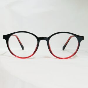 Black to Deep Red Gradient Rounded Eyeglasses | Glossy Dual-Tone Frame