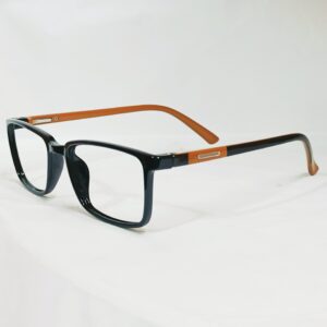 Glossy Black Rectangular Eyeglasses with Light Brown Temples | Lightweight Frame