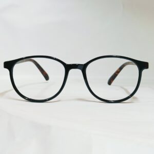 Classic Panto Round Frames in Jet Black with Amber Tortoise Temples