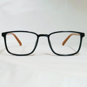 Glossy Black Rectangular Eyeglasses with Light Brown Temples | Lightweight Frame