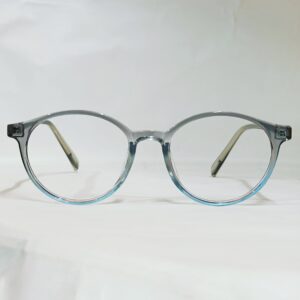 Transparent Grey Rounded Eyeglasses with Blue Gradient | Lightweight Glossy Frame