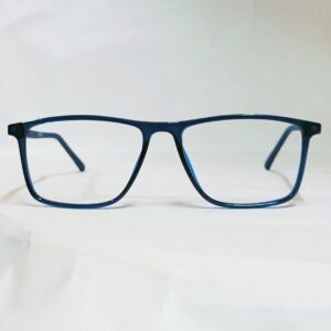 Deep Blue Transparent Rectangle Eyeglasses with Black Temples | Lightweight Glossy Frame