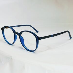 Transparent Deep Blue Round Eyeglasses | Lightweight Glossy Full-Rim Frame