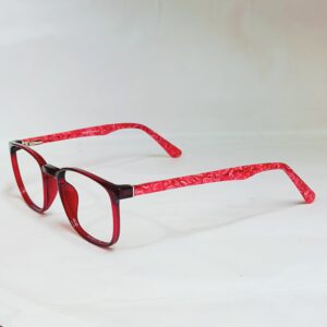 Red Transparent Eyeglasses with Patterned Temples | Lightweight Rectangular Frame
