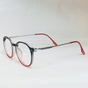 Two-Tone Round Eyeglasses | Matte Grey and Red Lightweight Frame